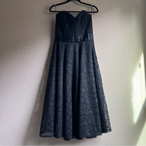 1980's Gunne Sax 50's Style Strapless Black Lace Cocktail Party Dress - Picture 3 of 16